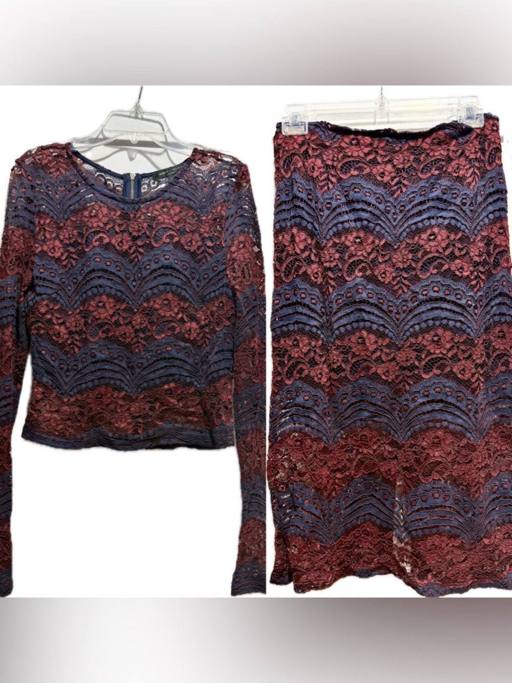 Romeo & Juliet Couture burgundy purple lace skirt & top set M